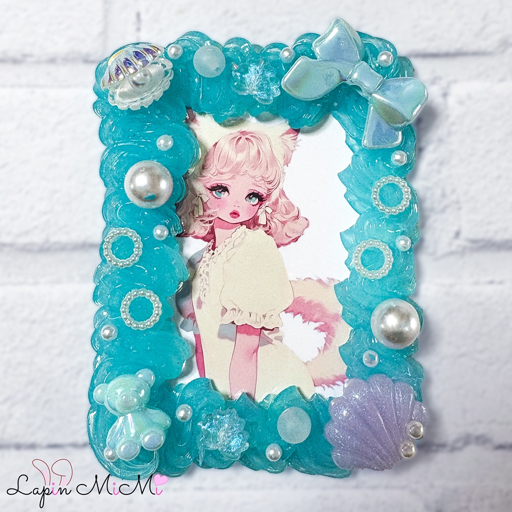 水色 クリア ホイップデコ 硬質トレカケース リボン 海 くま ビーズ ゆめかわ ケース