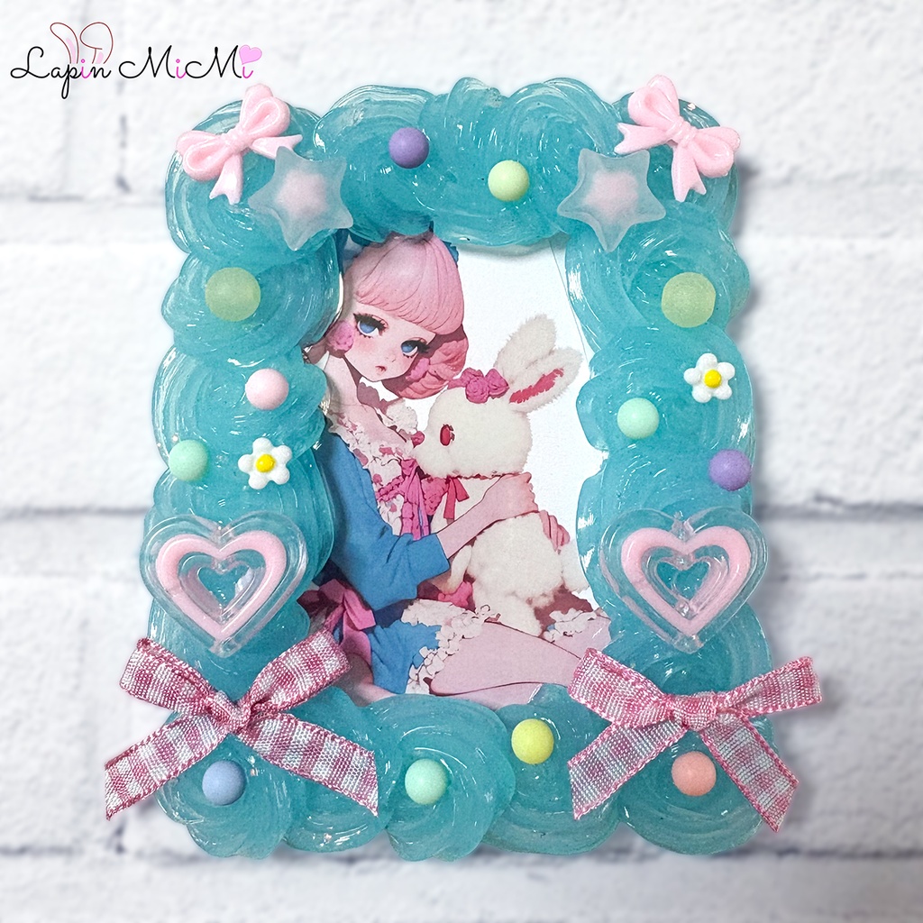 水色 クリア ホイップデコ 硬質トレカケース ゆめかわ チェック リボン ハート ケース