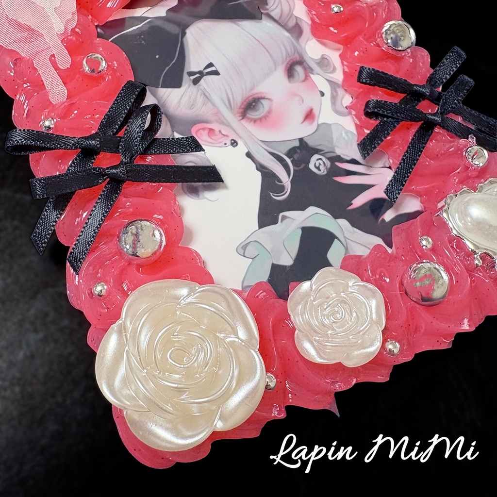 赤 クリア ラメ ホイップデコ 硬質トレカケース 白 薔薇 シフォン 蝶 ゴスロリ リボン ケース