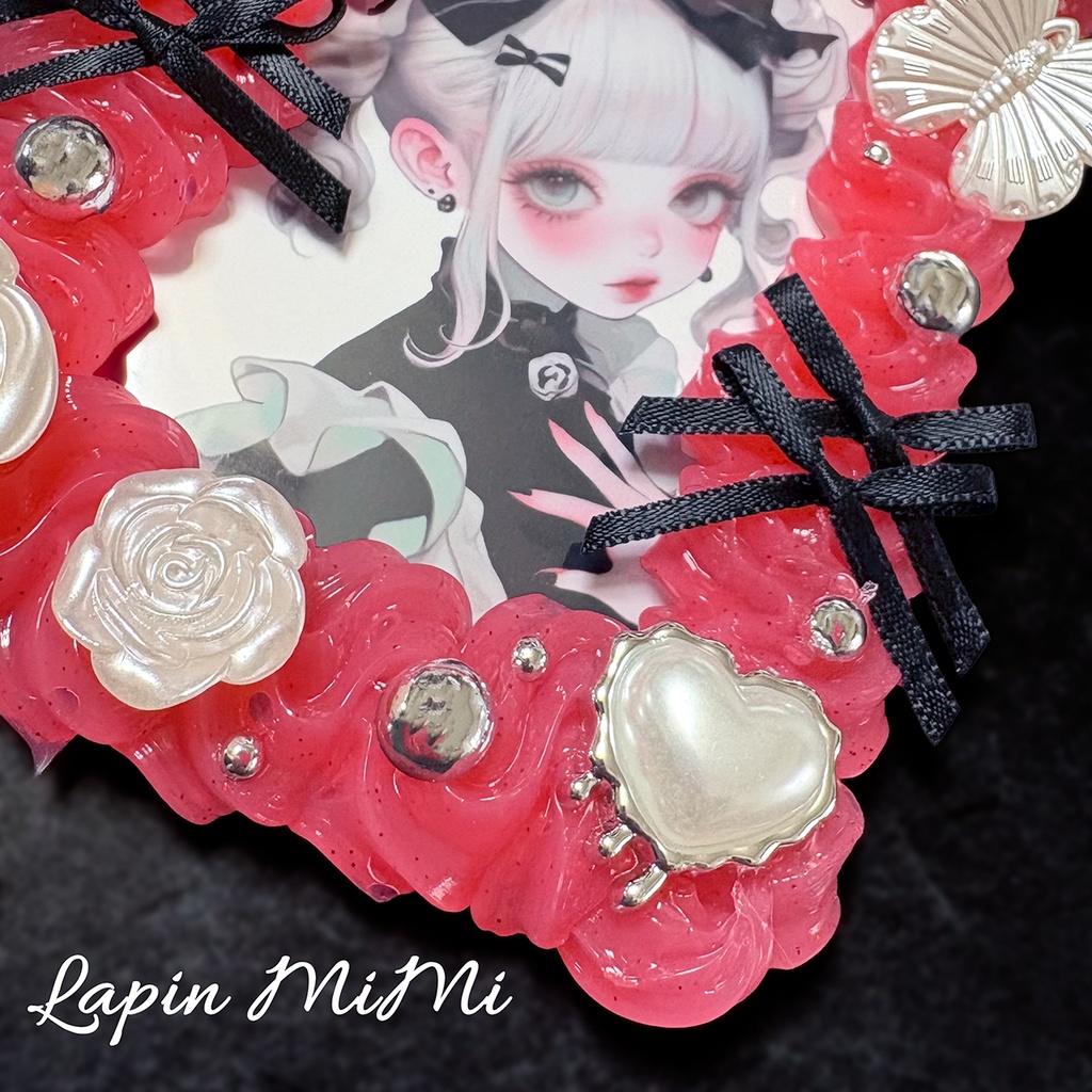 赤 クリア ラメ ホイップデコ 硬質トレカケース 白 薔薇 シフォン 蝶 ゴスロリ リボン ケース