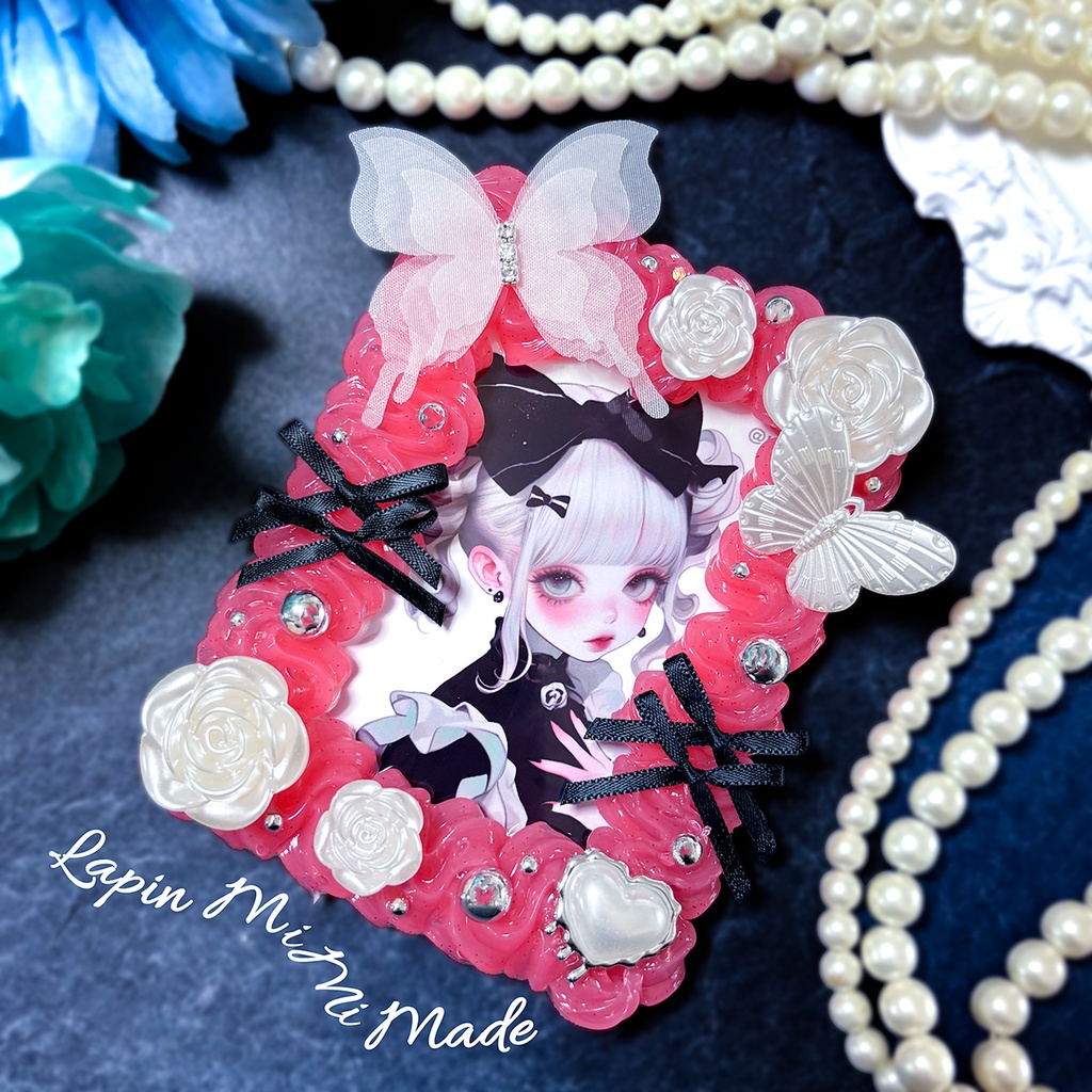 赤 クリア ラメ ホイップデコ 硬質トレカケース 白 薔薇 シフォン 蝶 ゴスロリ リボン ケース