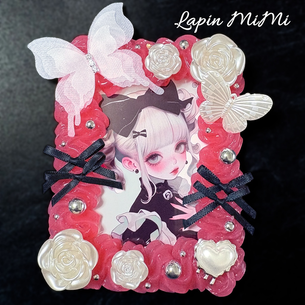 赤 クリア ラメ ホイップデコ 硬質トレカケース 白 薔薇 シフォン 蝶 ゴスロリ リボン ケース