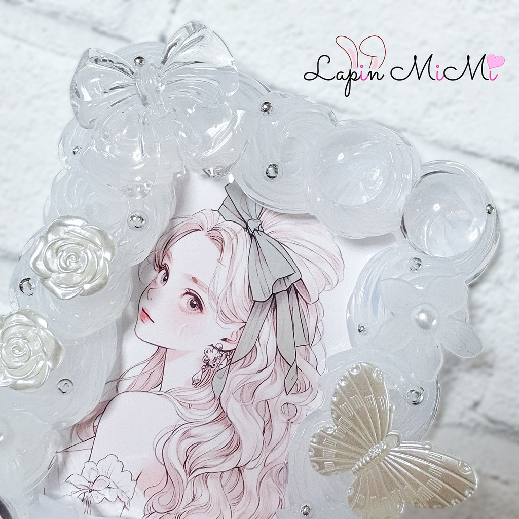 クリア ホイップデコ 硬質トレカケース 白 蝶 バブル きれいめ リボン 薔薇 上品 ケース