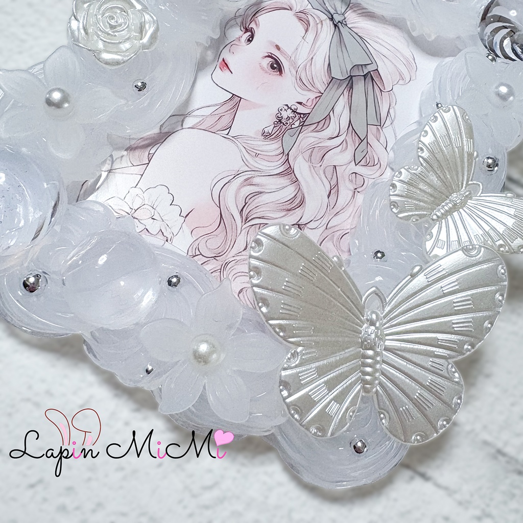 クリア ホイップデコ 硬質トレカケース 白 蝶 バブル きれいめ リボン 薔薇 上品 ケース