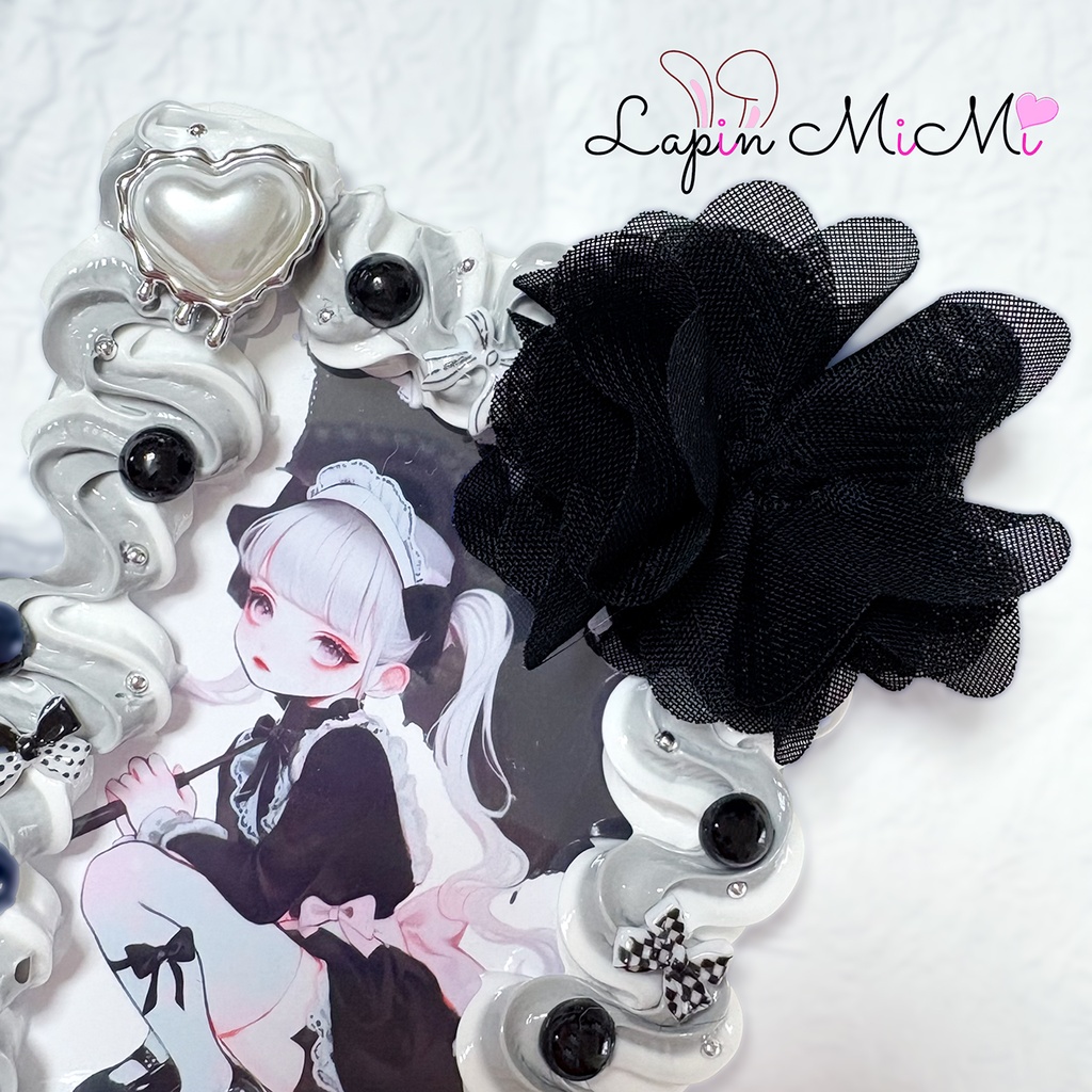 グレー 白 うねうね ホイップデコ 硬質トレカケース 黒 シフォン 花 ゴシック リボン ケース