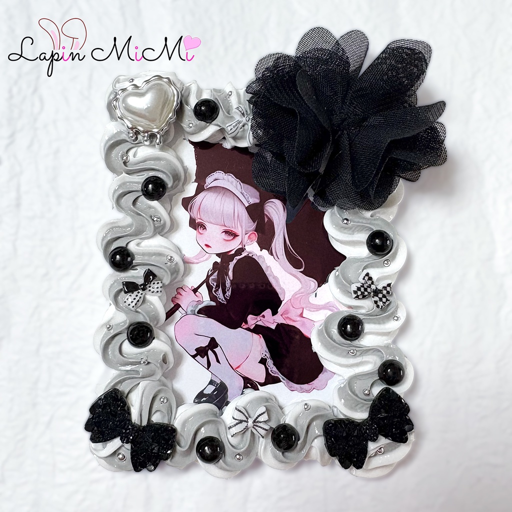 グレー 白 うねうね ホイップデコ 硬質トレカケース 黒 シフォン 花 ゴシック リボン ケース