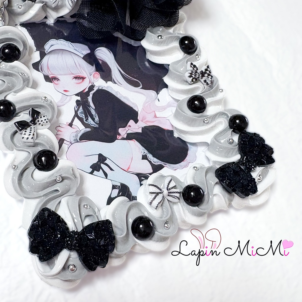 グレー 白 うねうね ホイップデコ 硬質トレカケース 黒 シフォン 花 ゴシック リボン ケース