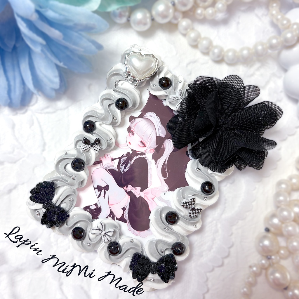 グレー 白 うねうね ホイップデコ 硬質トレカケース 黒 シフォン 花 ゴシック リボン ケース