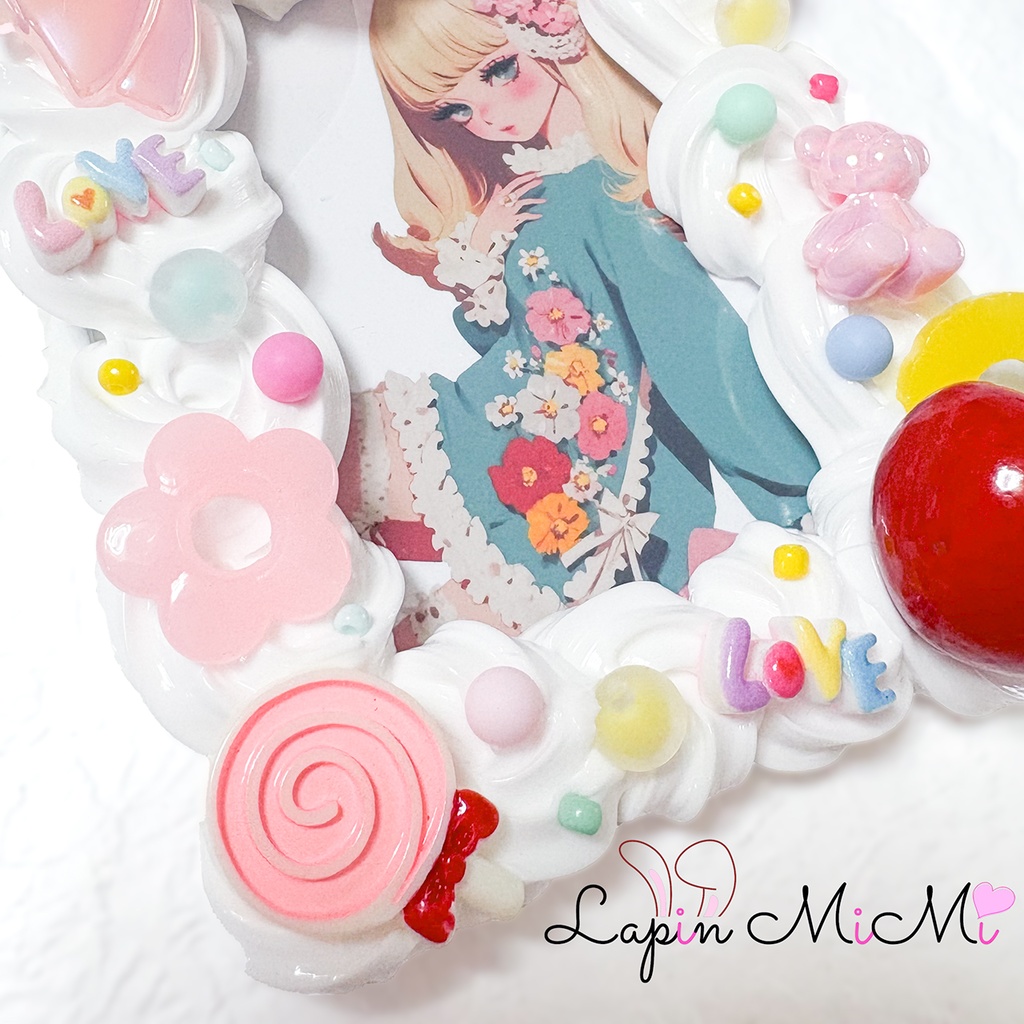 白 ホイップデコ 硬質トレカケース ビッグ チェリー リボン ポップ パステル ピンク ケース B8