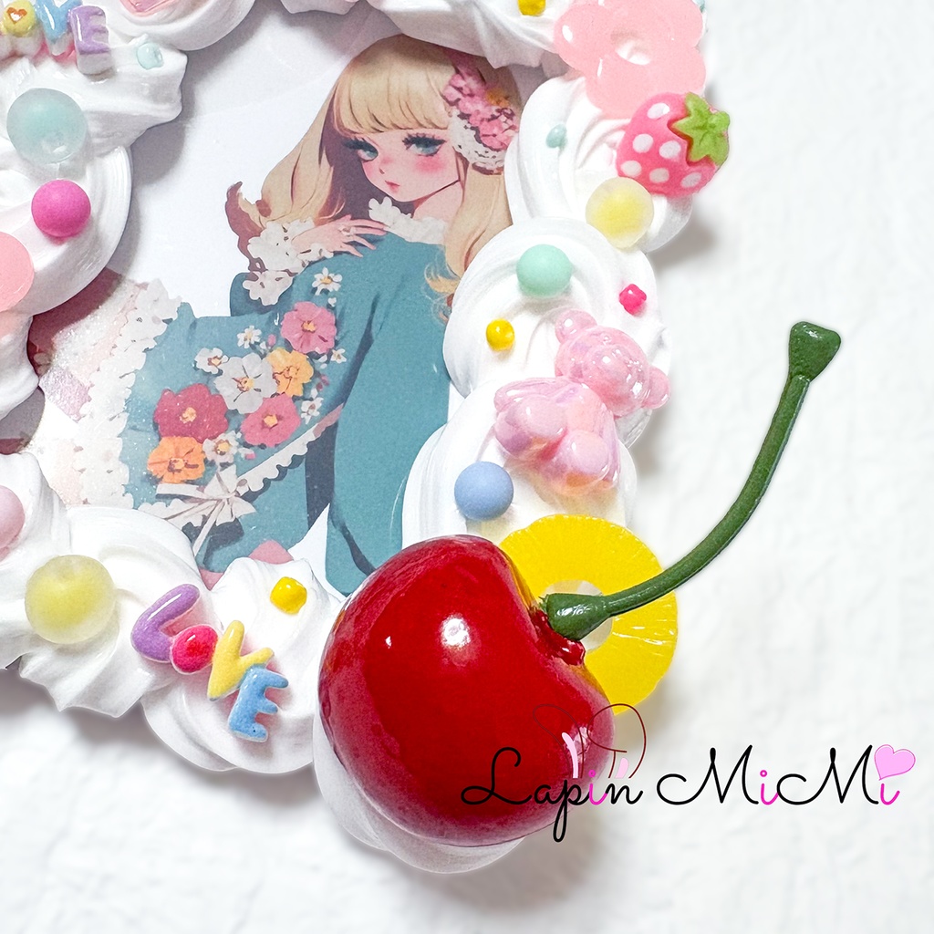 白 ホイップデコ 硬質トレカケース ビッグ チェリー リボン ポップ パステル ピンク ケース B8