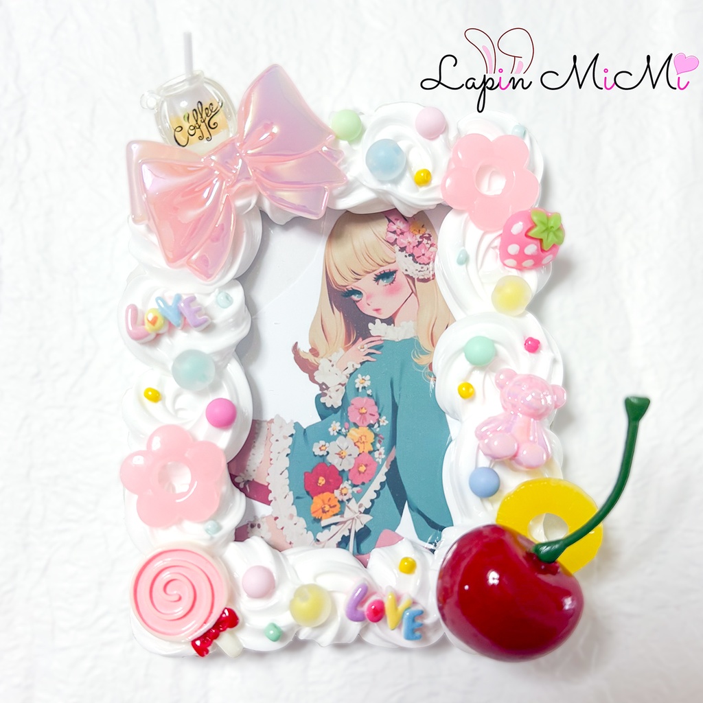 白 ホイップデコ 硬質トレカケース ビッグ チェリー リボン ポップ パステル ピンク ケース B8