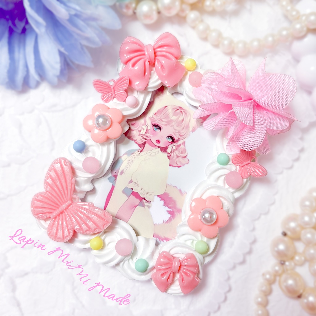 白 ホイップデコ B8 硬質トレカケース ふんわり シフォン 花 蝶 ポップ パステル カード ケース チェキ ピンク 紫 黄色 青