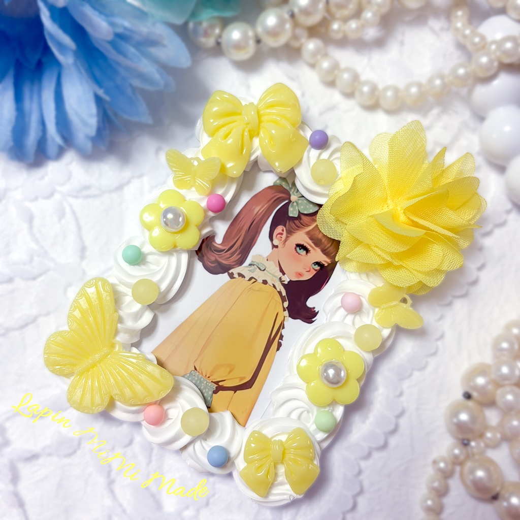 白 ホイップデコ B8 硬質トレカケース ふんわり シフォン 花 蝶 ポップ パステル カード ケース チェキ ピンク 紫 黄色 青