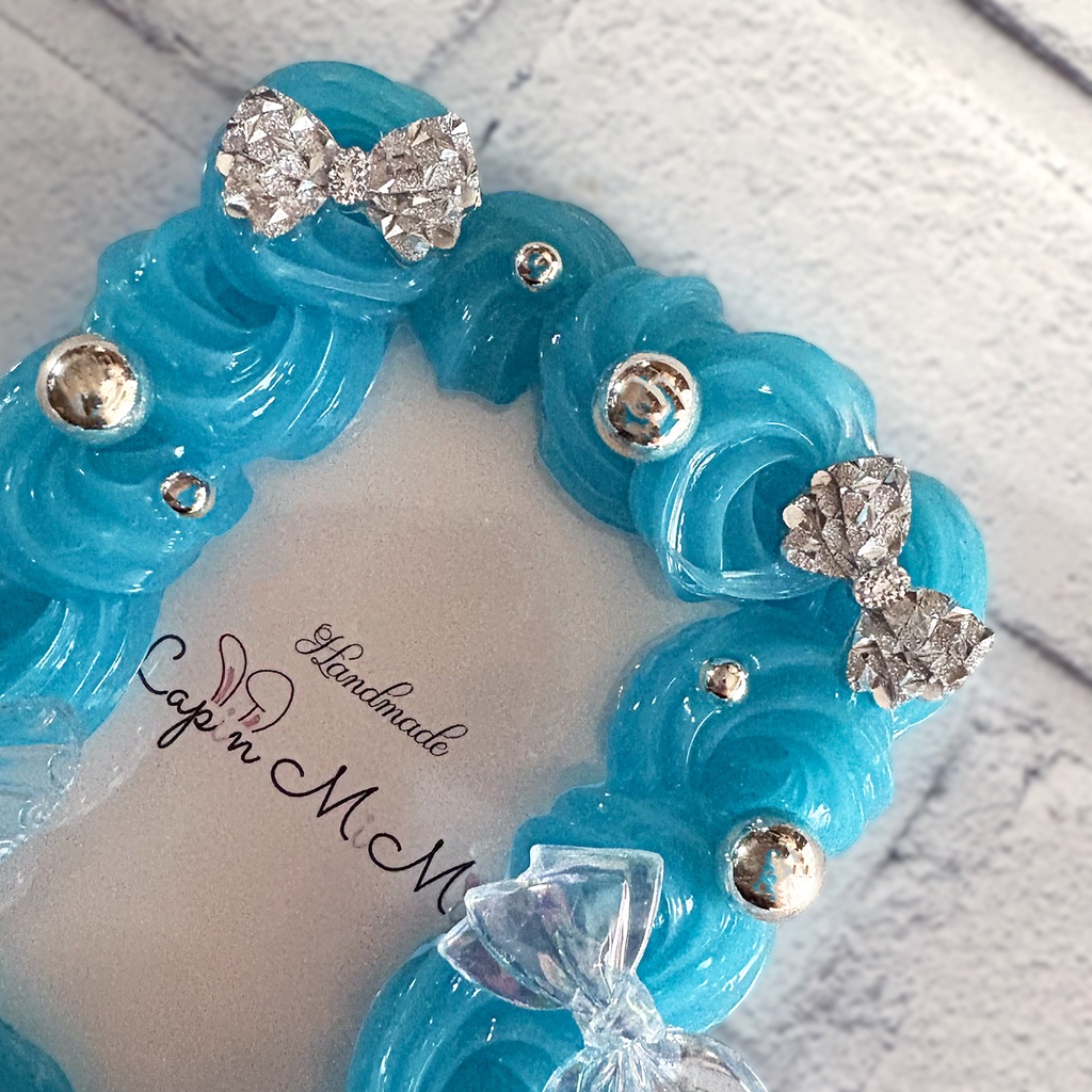 くすみ ブルー クリア ホイップデコ B8 硬質トレカケース シルバー リボン ハート きれいめ カード ケース