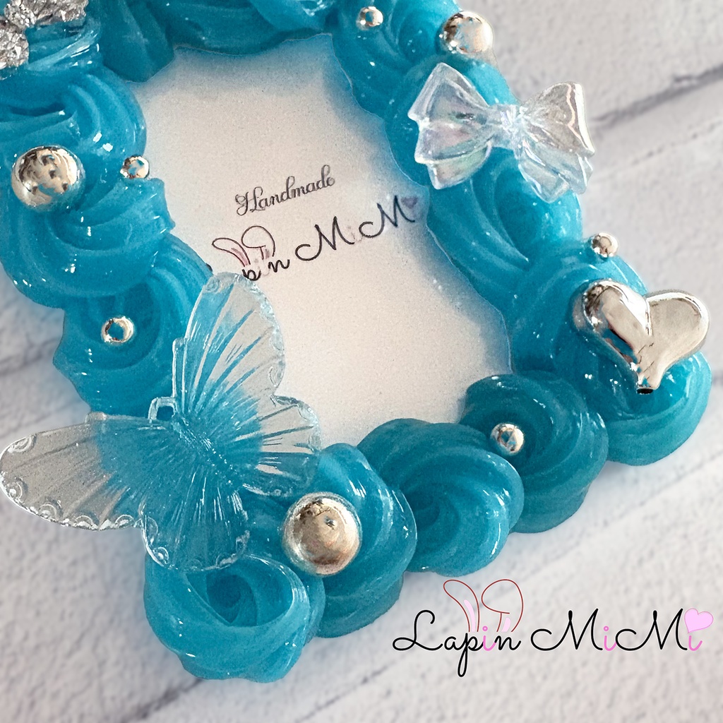 くすみ ブルー クリア ホイップデコ B8 硬質トレカケース シルバー リボン ハート きれいめ カード ケース