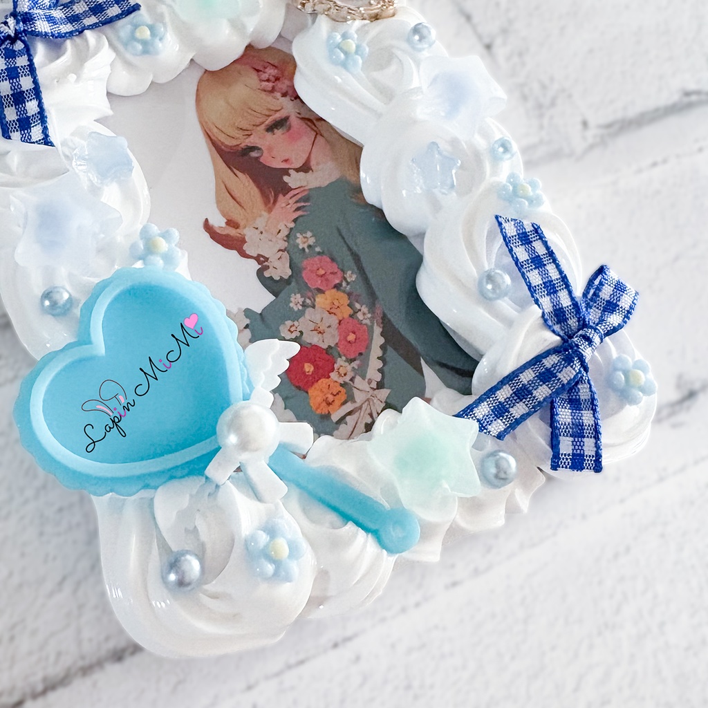 白 ホイップデコ 硬質トレカケース B8 チェック リボン ハート うちわ ポップ かわいい カード ケース