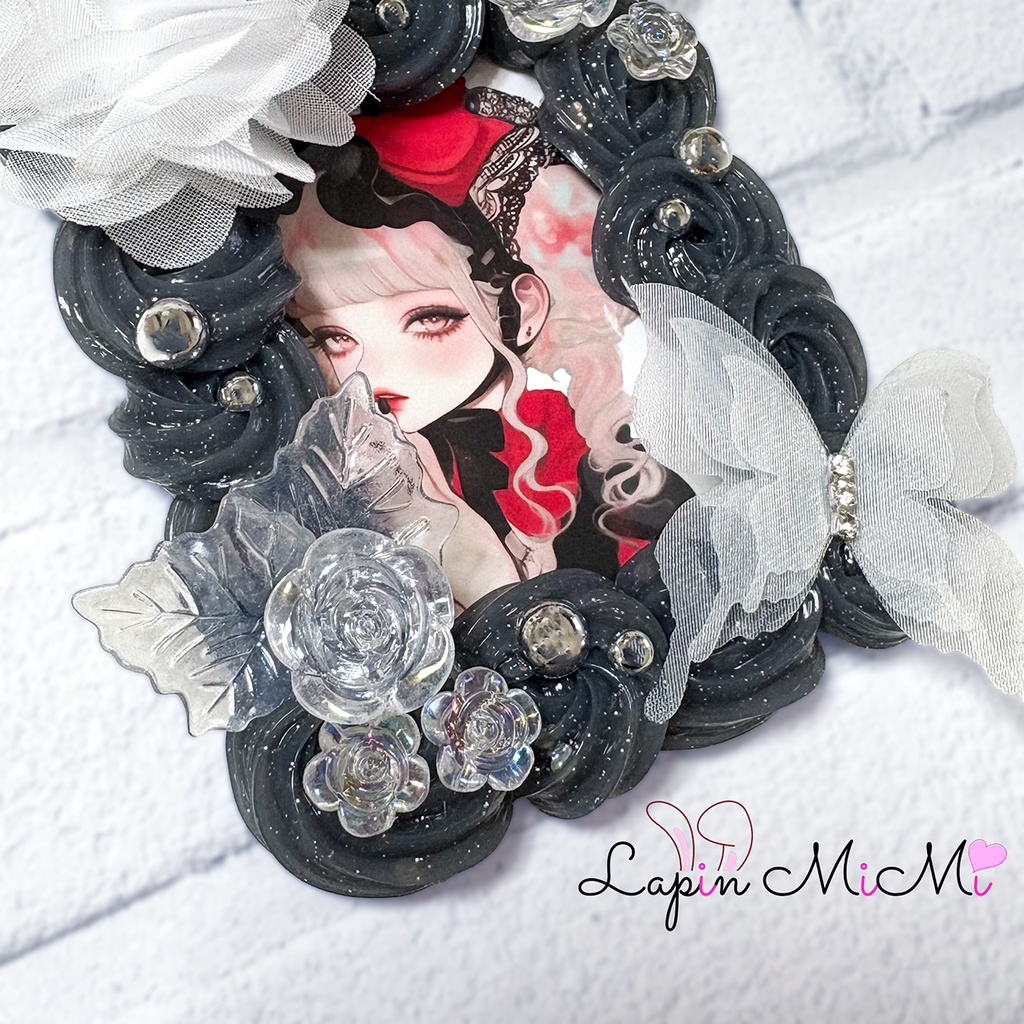 黒 ラメ クリア ホイップデコ 硬質トレカケース B8 シフォン 花 白 ゴスロリ シルバー カード ケース