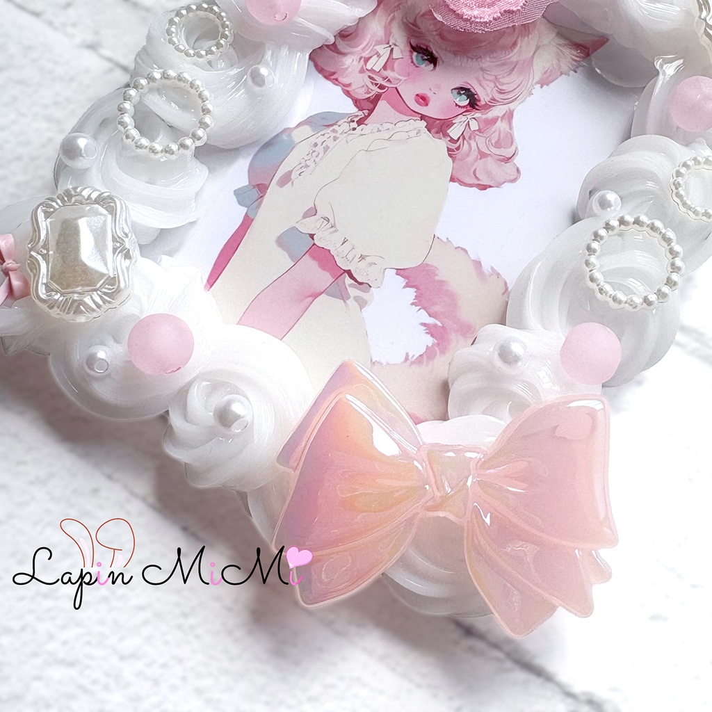 白 クリア ホイップデコ 硬質トレカケース B8 ピンク レース 蝶 リボン パステル かわいい カード ケース