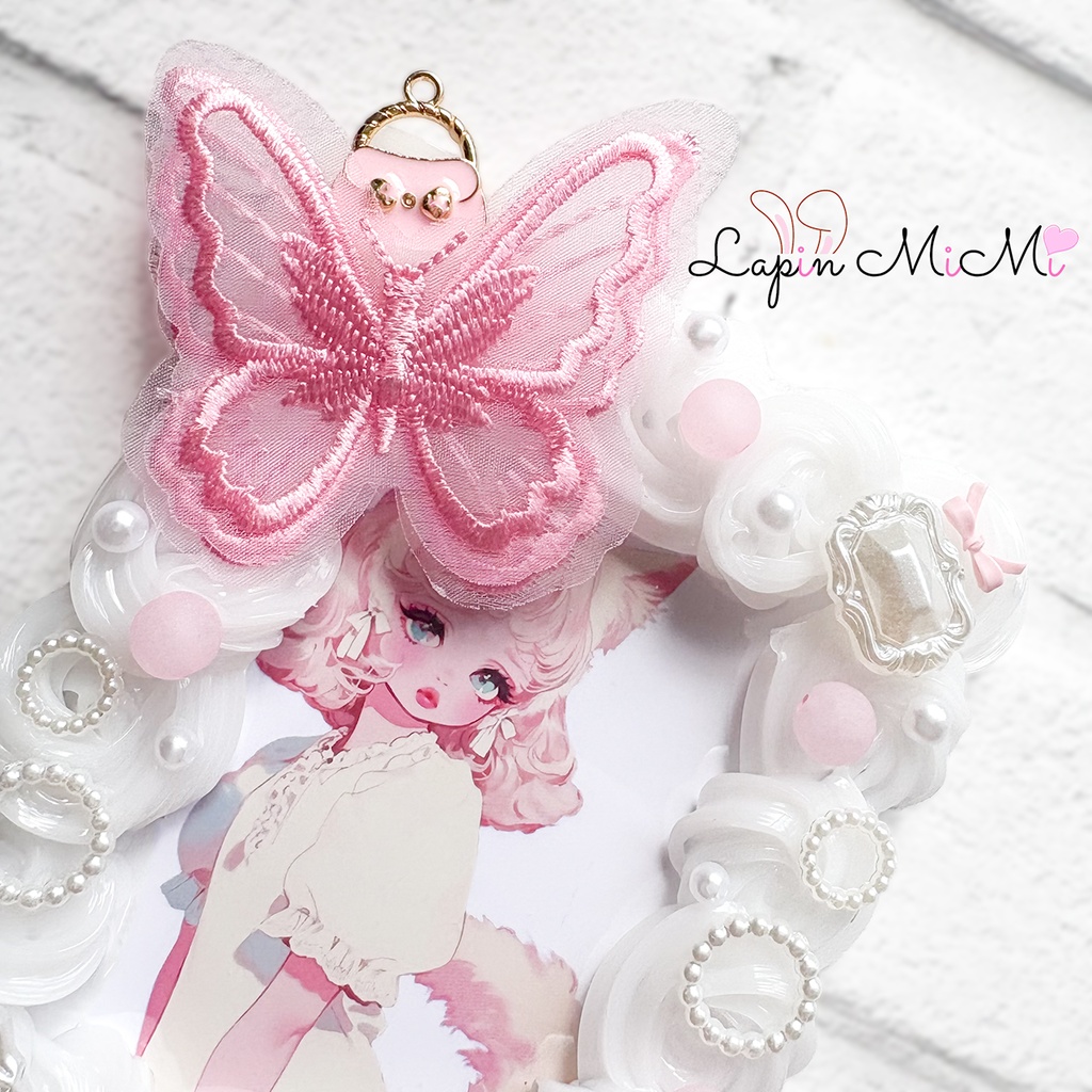 白 クリア ホイップデコ 硬質トレカケース B8 ピンク レース 蝶 リボン パステル かわいい カード ケース