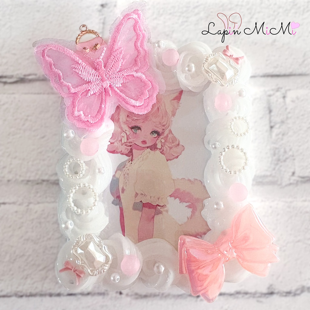 白 クリア ホイップデコ 硬質トレカケース B8 ピンク レース 蝶 リボン パステル かわいい カード ケース