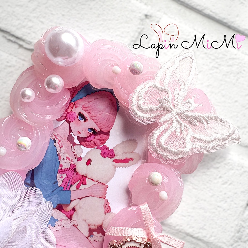 ピンク クリア ツートン ホイップデコ 硬質トレカケース B8 シフォン 白 花 レース 蝶 リボン 姫 チェキ カード ケース