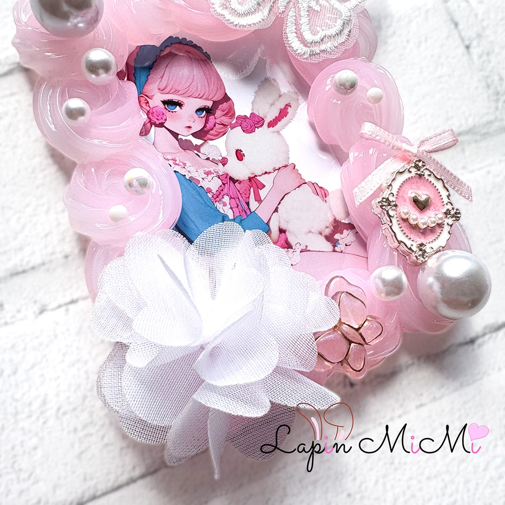 ピンク クリア ツートン ホイップデコ 硬質トレカケース B8 シフォン 白 花 レース 蝶 リボン 姫 チェキ カード ケース