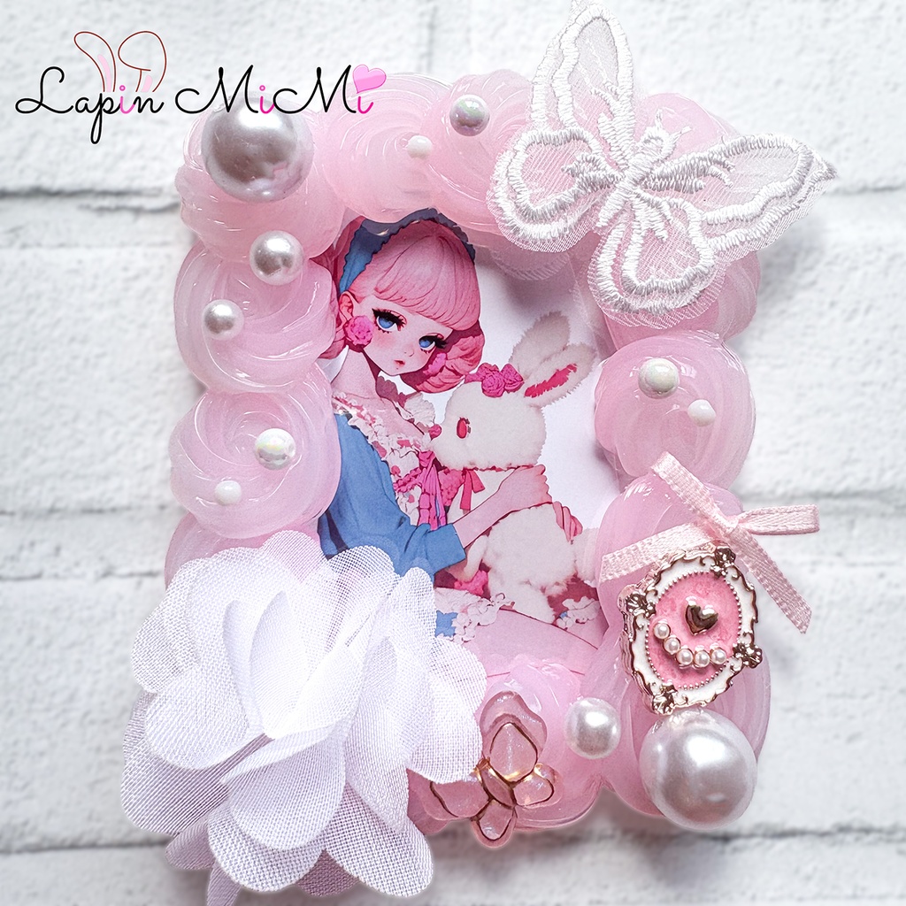 ピンク クリア ツートン ホイップデコ 硬質トレカケース B8 シフォン 白 花 レース 蝶 リボン 姫 チェキ カード ケース