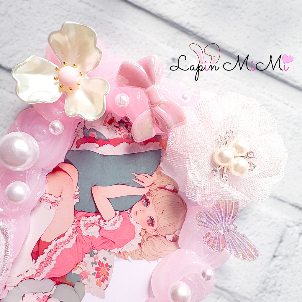 【B7】大判 L版 ピンク クリア ツートン ホイップデコ 硬質トレカケース ハガキ ポストカード 縦横可能デザイン ふんわり かわいい ケース