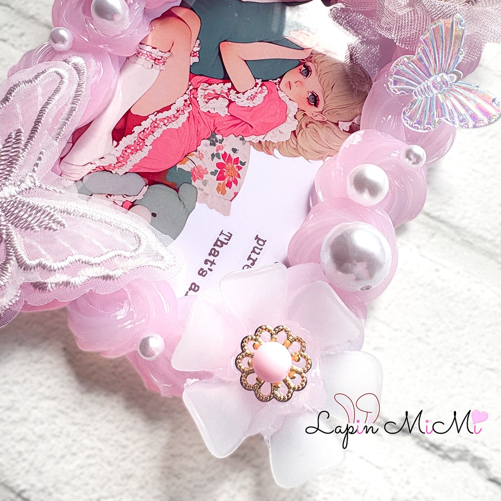 【B7】大判 L版 ピンク クリア ツートン ホイップデコ 硬質トレカケース ハガキ ポストカード 縦横可能デザイン ふんわり かわいい ケース