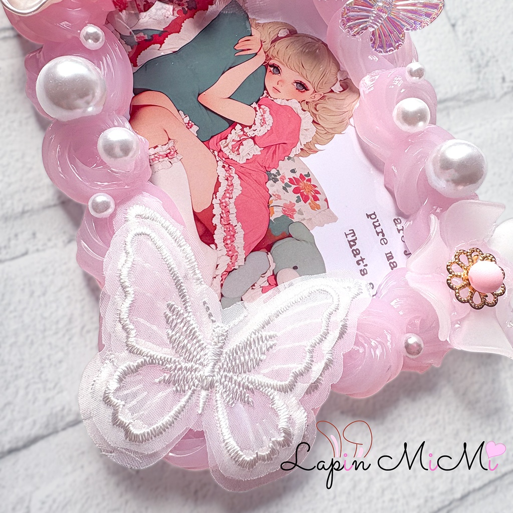 【B7】大判 L版 ピンク クリア ツートン ホイップデコ 硬質トレカケース ハガキ ポストカード 縦横可能デザイン ふんわり かわいい ケース