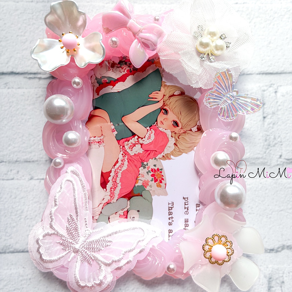 【B7】大判 L版 ピンク クリア ツートン ホイップデコ 硬質トレカケース ハガキ ポストカード 縦横可能デザイン ふんわり かわいい ケース