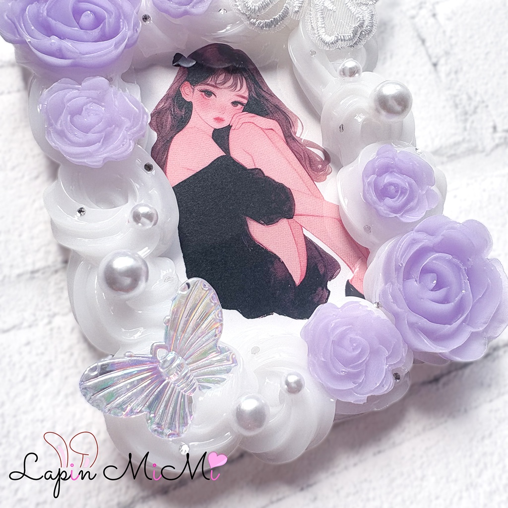 白 クリア ホイップデコ 硬質トレカケース B8 刺繍 レース 蝶 薔薇 きれいめ カード ケース チェキ