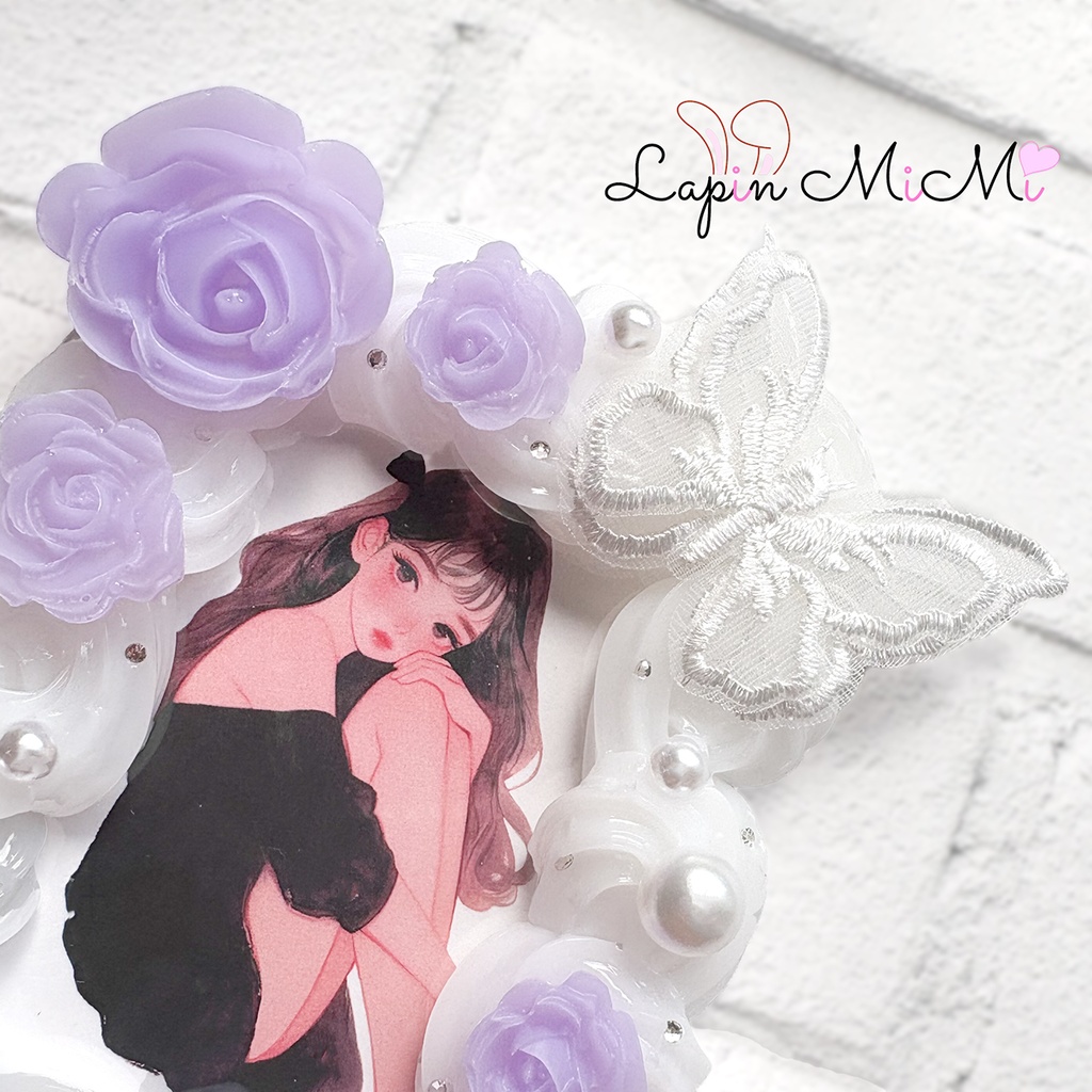 白 クリア ホイップデコ 硬質トレカケース B8 刺繍 レース 蝶 薔薇 きれいめ カード ケース チェキ