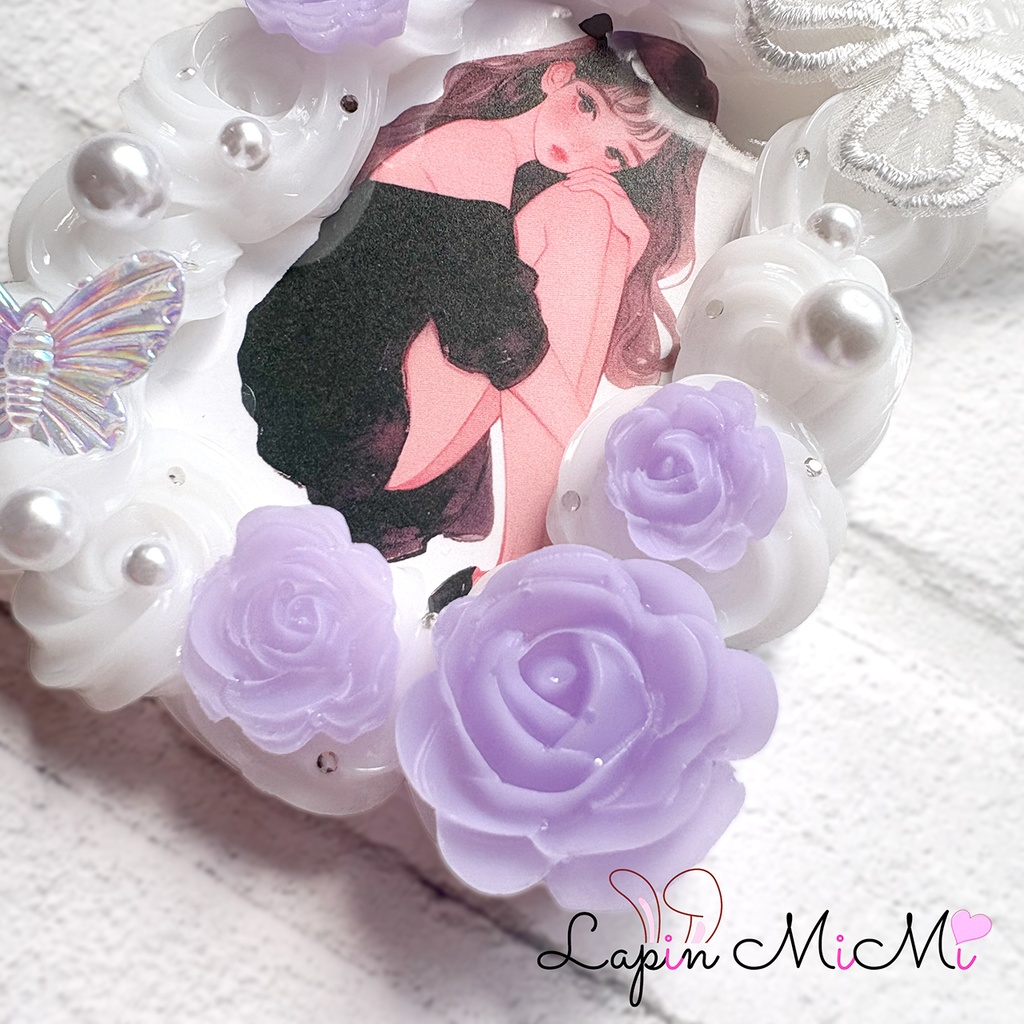 白 クリア ホイップデコ 硬質トレカケース B8 刺繍 レース 蝶 薔薇 きれいめ カード ケース チェキ