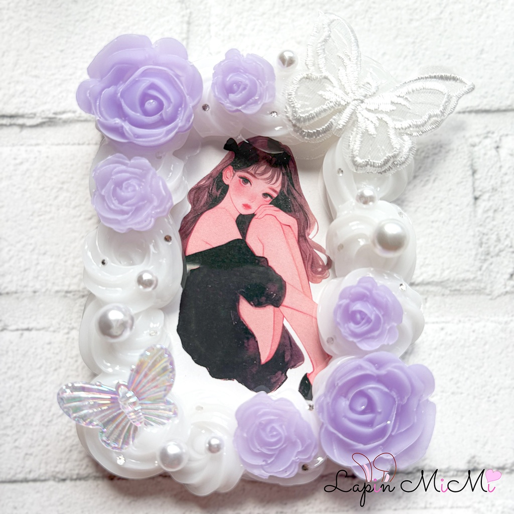 白 クリア ホイップデコ 硬質トレカケース B8 刺繍 レース 蝶 薔薇 きれいめ カード ケース チェキ