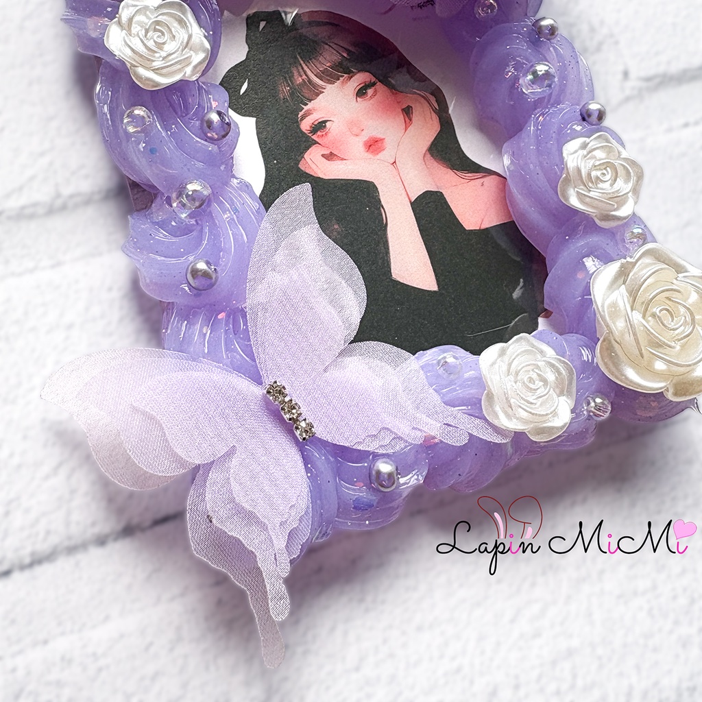 パープル クリア ラメ ホイップデコ 硬質トレカケース B8 ふんわり シフォン 蝶 花 上品 カード ケース