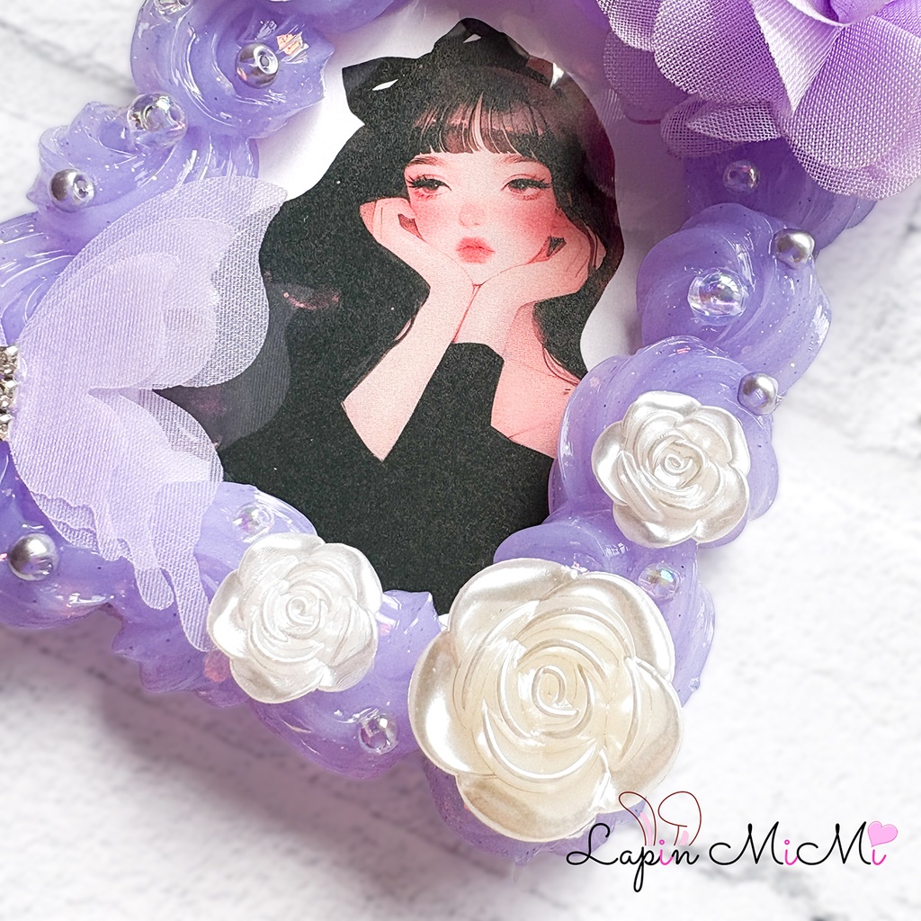 パープル クリア ラメ ホイップデコ 硬質トレカケース B8 ふんわり シフォン 蝶 花 上品 カード ケース