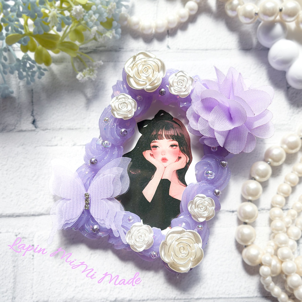 パープル クリア ラメ ホイップデコ 硬質トレカケース B8 ふんわり シフォン 蝶 花 上品 カード ケース