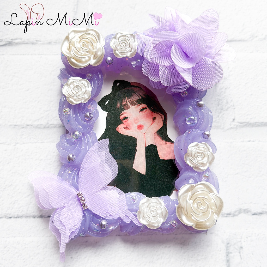 パープル クリア ラメ ホイップデコ 硬質トレカケース B8 ふんわり シフォン 蝶 花 上品 カード ケース