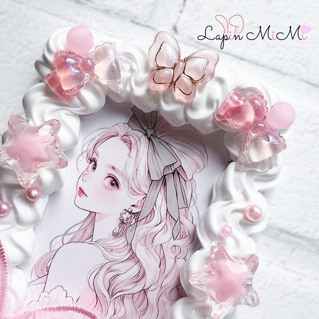 白 ホイップデコ 硬質トレカケース B8 ピンク レース 蝶 星 リボン かわいい カード ケース