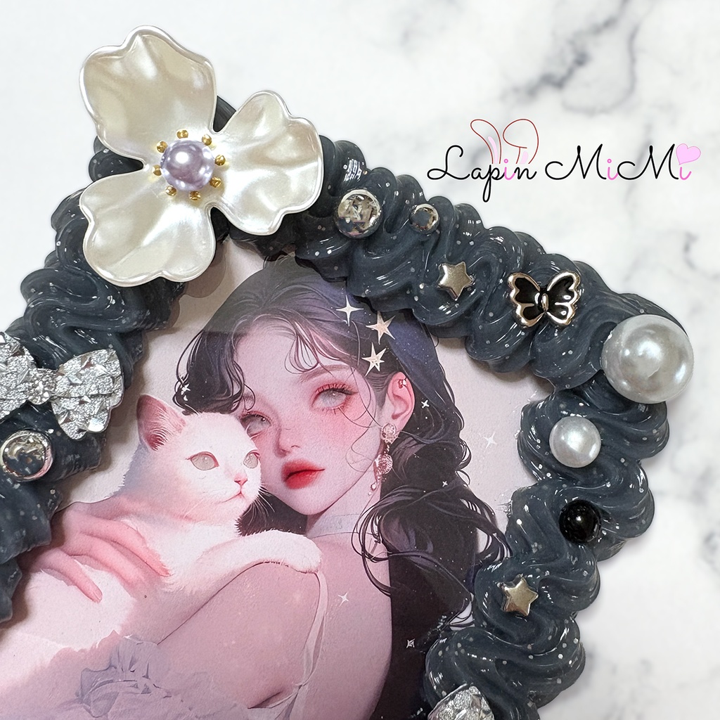 【B7】グレー ラメ クリア ホイップデコ 硬質トレカケース ハガキ ポストカード 白 花 きれいめ 大判 L版 ケース