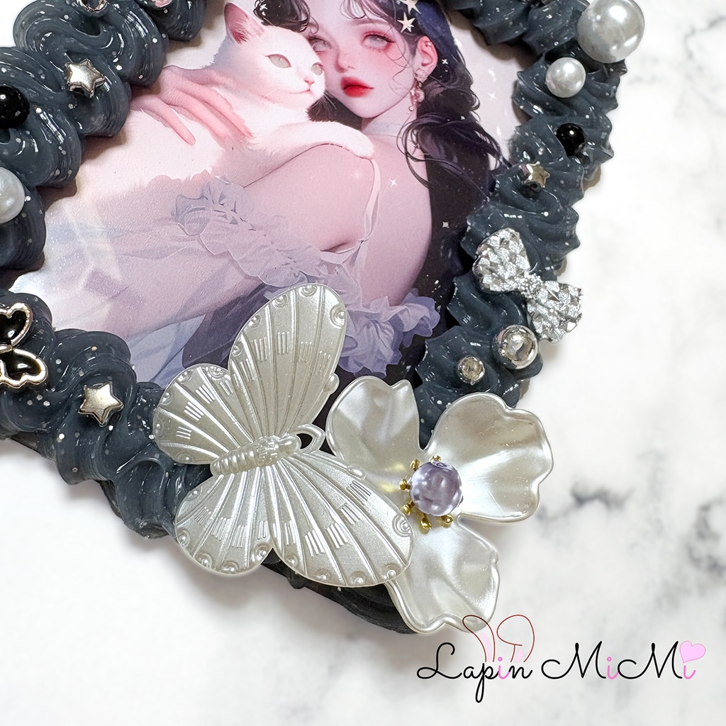 【B7】グレー ラメ クリア ホイップデコ 硬質トレカケース ハガキ ポストカード 白 花 きれいめ 大判 L版 ケース