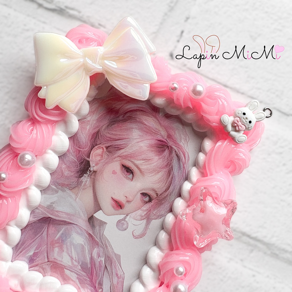 白 ピンク ホイップデコ 硬質トレカケース B8 リボン うさぎ パール ふんわり かわいい チェキ カード ケース