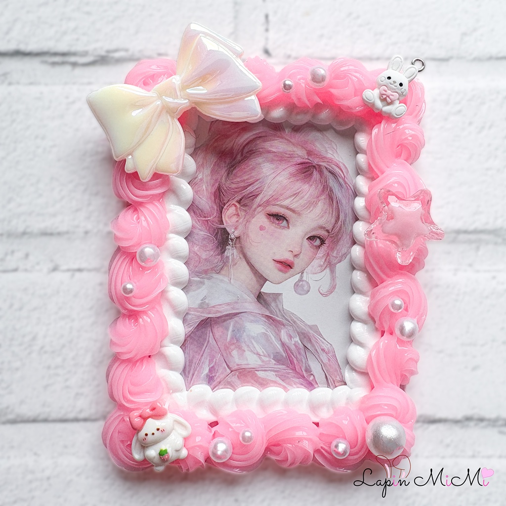 白 ピンク ホイップデコ 硬質トレカケース B8 リボン うさぎ パール ふんわり かわいい チェキ カード ケース