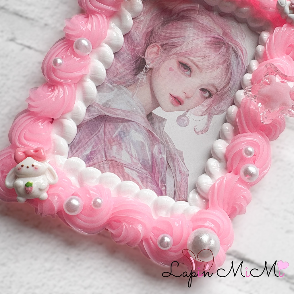 白 ピンク ホイップデコ 硬質トレカケース B8 リボン うさぎ パール ふんわり かわいい チェキ カード ケース