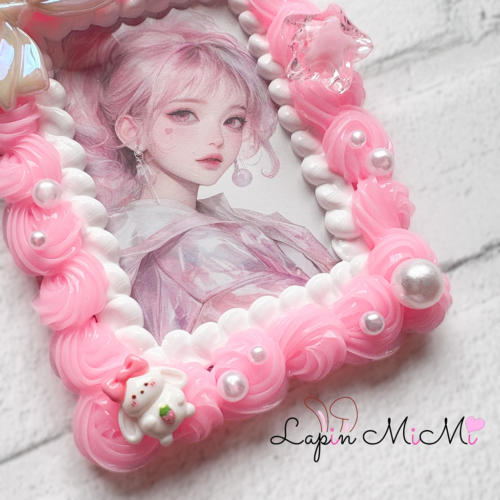 白 ピンク ホイップデコ 硬質トレカケース B8 リボン うさぎ パール ふんわり かわいい チェキ カード ケース