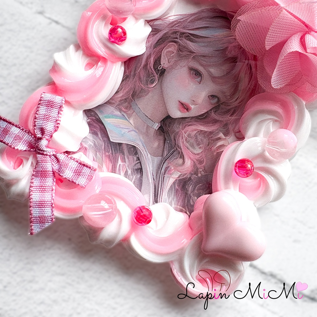 ピンク 白 ツートン ホイップデコ B8 硬質トレカケース チェキ ふんわり シフォン 花 チェック リボン かわいい カード ケース