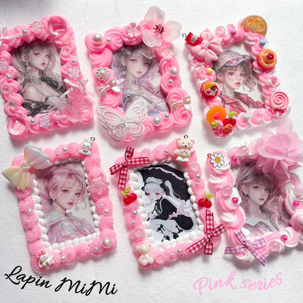 ピンク ホイップデコ 硬質トレカケース B8 チェキ 白 レース 蝶 花 リボン かわいい カード ケース