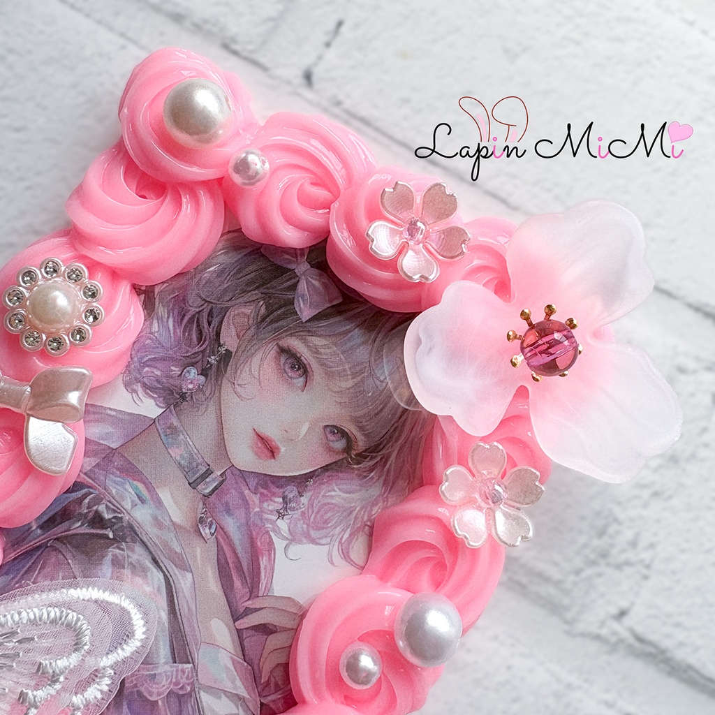 ピンク ホイップデコ 硬質トレカケース B8 チェキ 白 レース 蝶 花 リボン かわいい カード ケース