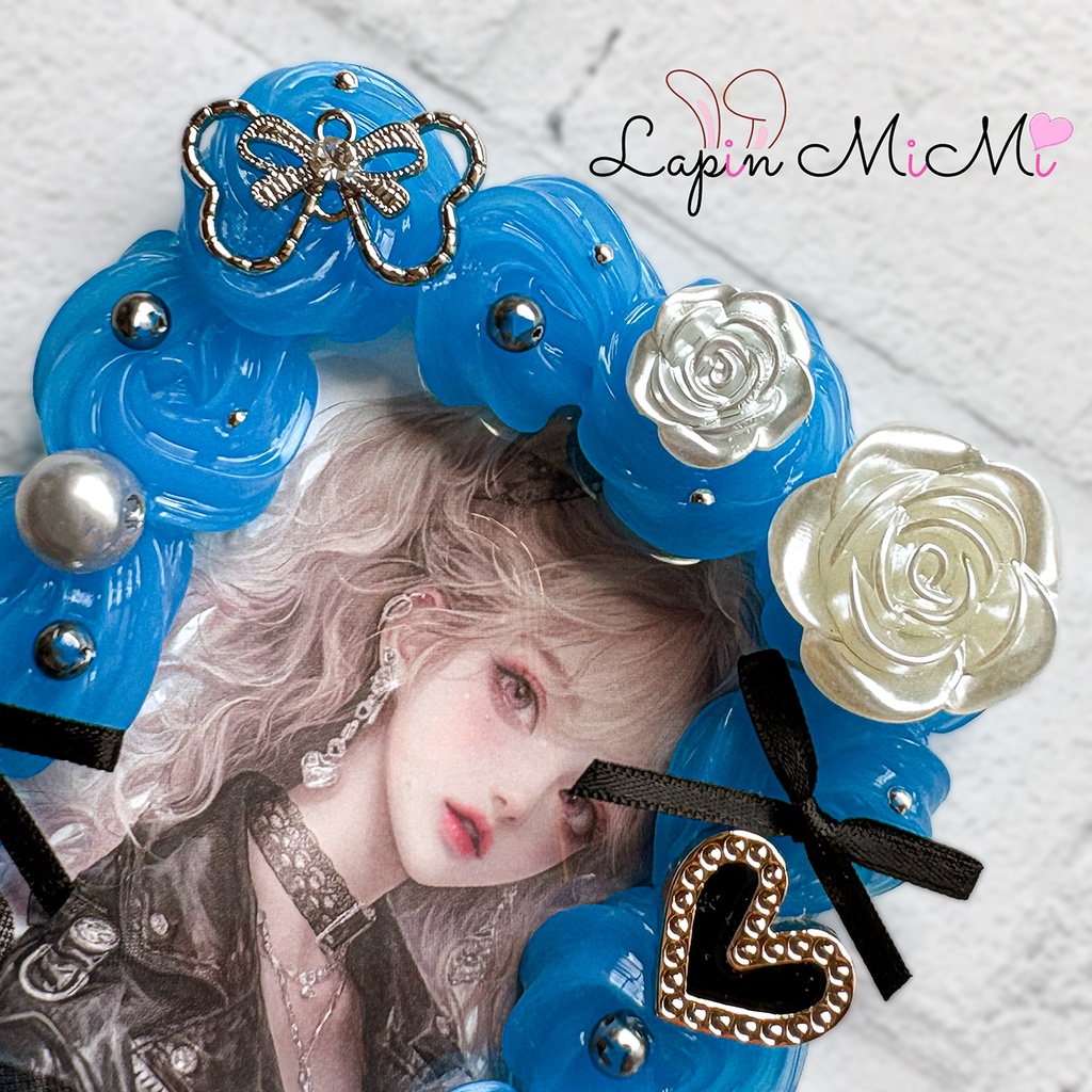 ブルー クリア ホイップデコ 硬質トレカケース B8 チェキ 黒 シフォン 花 白 薔薇 ゴシック リボン カード ケース